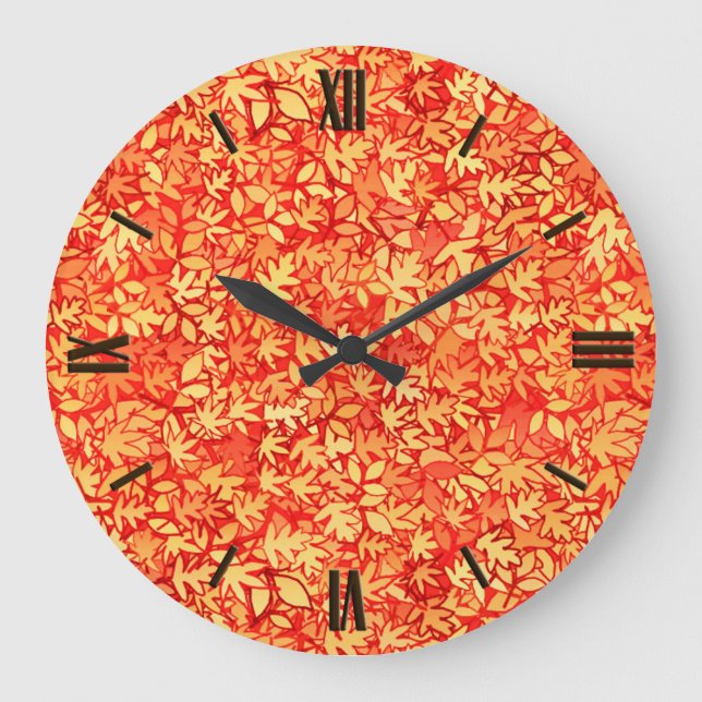 Herbstblätter, Orange und Gold Große Wanduhr (Vorderseite)