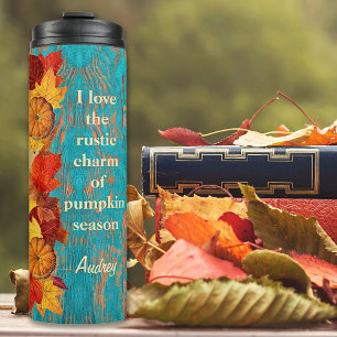 Herbstblätter & Pumpkins rustikales inspirierendes Thermosbecher