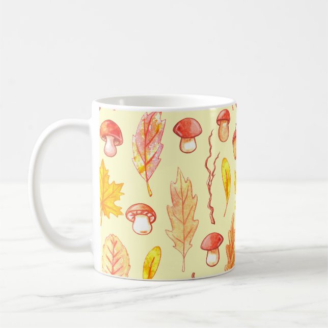 Herbstblätter: Retro-Tapete mit Aquarellfarbe Kaffeetasse (Links)