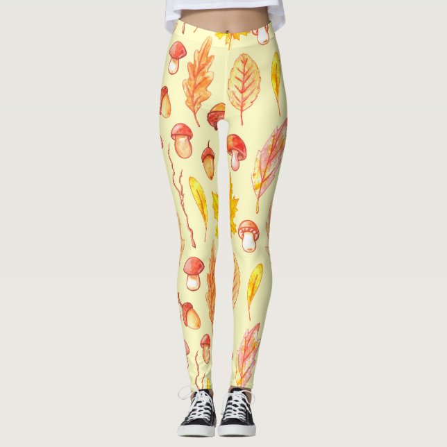 Herbstblätter: Retro-Tapete mit Aquarellfarbe Leggings (Vorderseite)