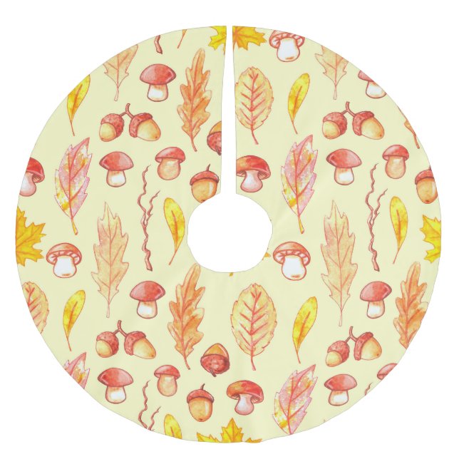 Herbstblätter: Retro-Tapete mit Aquarellfarbe Polyester Weihnachtsbaumdecke (Vorderseite)