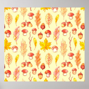 Herbstblätter: Retro-Tapete mit Aquarellfarbe Poster