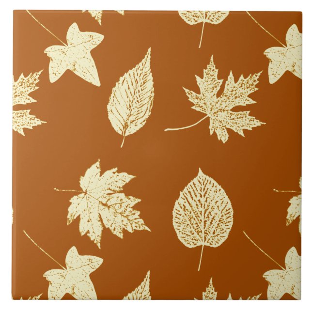 Herbstblätter - Rostbraun und Sahne Fliese (Vorderseite)