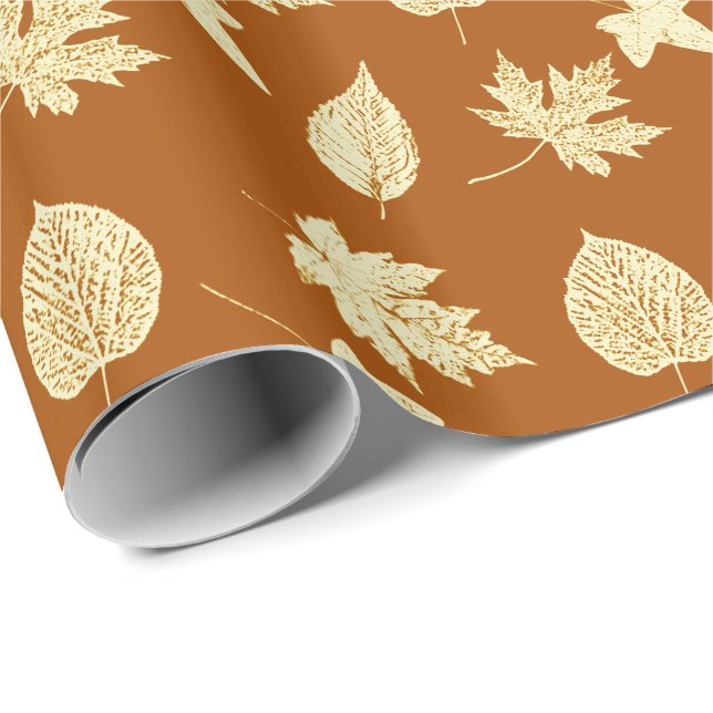 Herbstblätter - Rostbraun und Sahne Geschenkpapier (Rolleneckpunkt)
