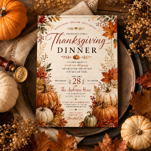 Herbstblätter Rustikale Herbstkürbisse Thanksgivin Einladung