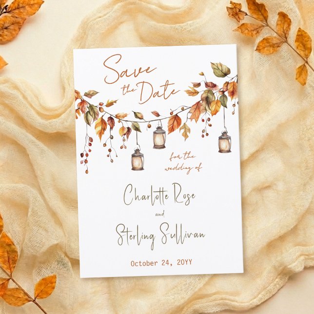 Herbstblätter Rustikale Wasserfarbe Elegante Hochz Save The Date (Von Creator hochgeladen)