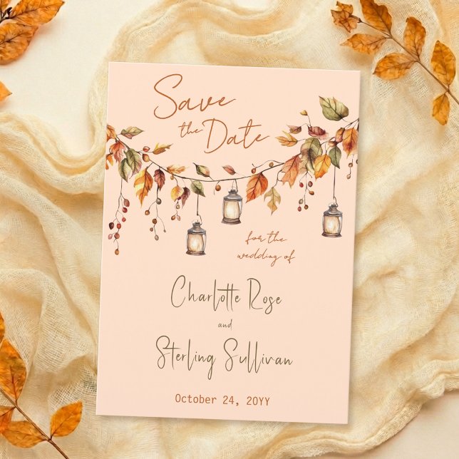 Herbstblätter Rustikale Wasserfarbe Elegante Hochz Save The Date (Von Creator hochgeladen)