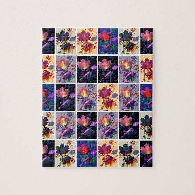 Herbstblätter Rustikales Patchwork-Quilt Collage Puzzle (Vertikal)