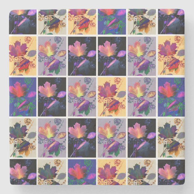 Herbstblätter Rustikales Patchwork-Quilt Collage Steinuntersetzer (Vorderseite)