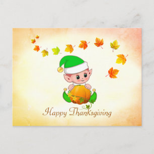 Herbstblätter & Süßer Elf Thanksgiving-Grußkarte Postkarte