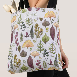 Herbstblätter-Tasche mit individuellem Namen Weiß