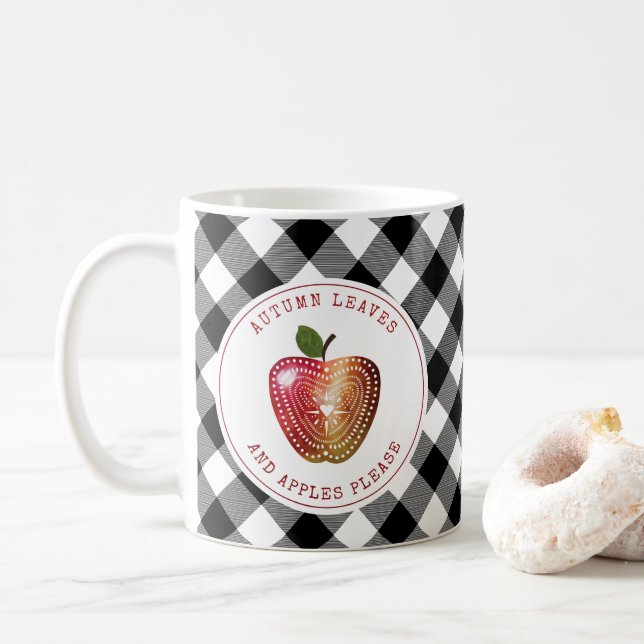 Herbstblätter und Äpfel Bitte Kariert Kaffeetasse (Mit Donut)
