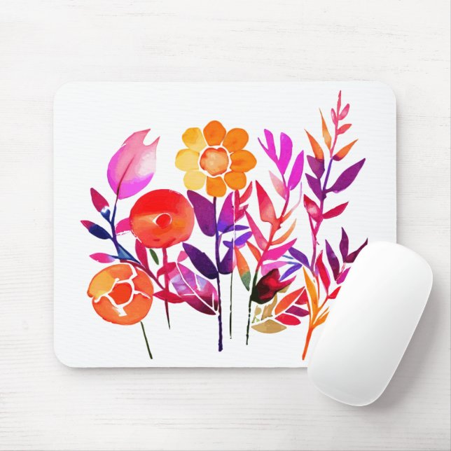 Herbstblätter und Blume in Aquarellweiß Mousepad (Mit Mouse)