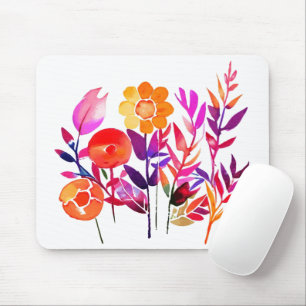 Herbstblätter und Blumen in Wasserfarbe Weiß Mousepad