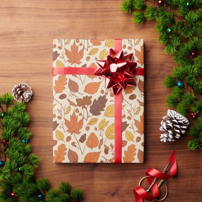 Herbstblätter und Eicheln nahtlos Geschenkpapier (Feiertagsgeschenk)