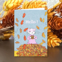Herbstblätter und elegante Katze Leere Grußkarte