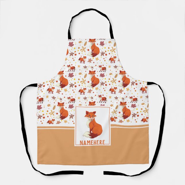 Herbstblätter und Fuchs-Muster mit individuellem N Schürze (Vorderseite)