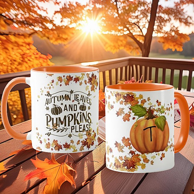 Herbstblätter und Kürbis, bitte monogramm Kürbis Tasse (Von Creator hochgeladen)