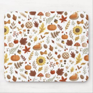 Herbstblätter und Kürbis im weißen Erntedank Mousepad