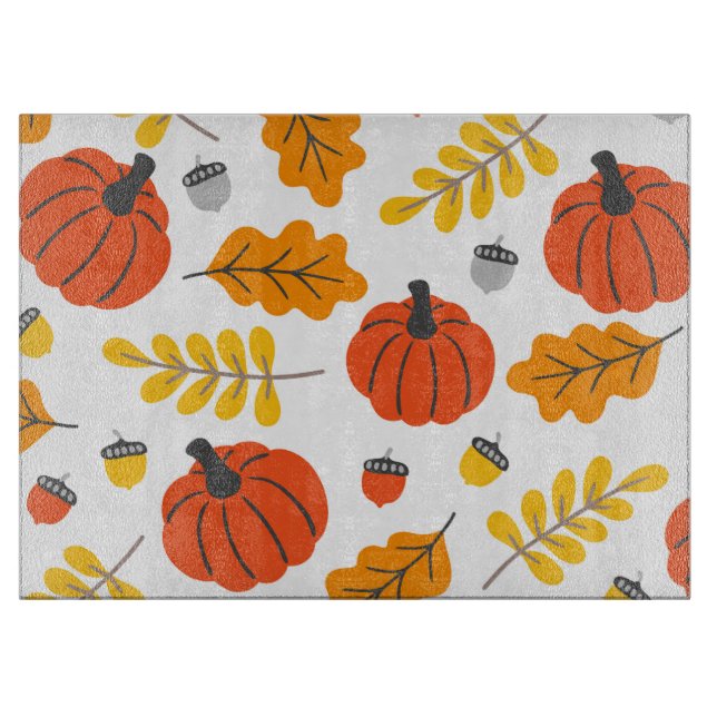 Herbstblätter und Kürbis Schneidebrett (Vorderseite)