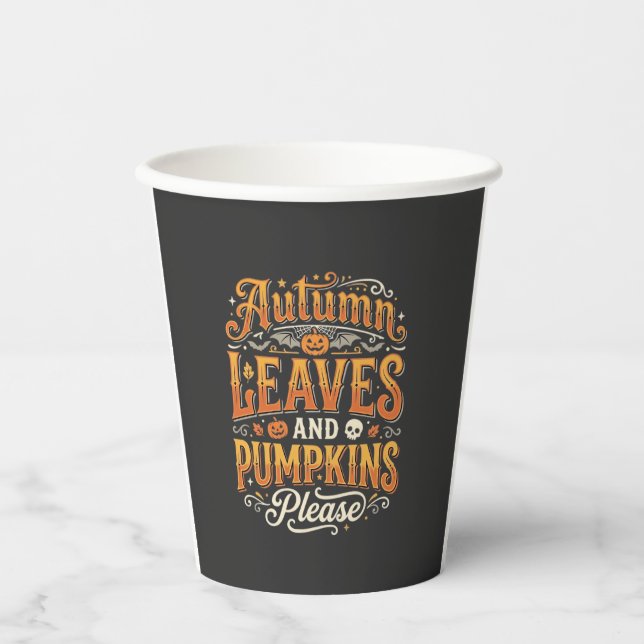 Herbstblätter und Kürbisse bitte Halloween-Design Pappbecher (Vorderseite)
