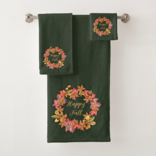 Herbstblätter und Marienkäfer mit anpassbarem Text Badhandtuch Set