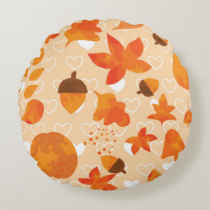 Herbstblätter und Nüsse. Schöne, handgezeichnet Rundes Kissen