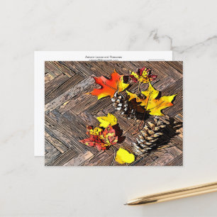 Herbstblätter und Pinecones Postkarte