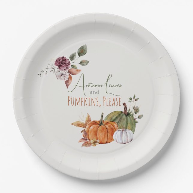 Herbstblätter und Pumpkins Bitte Farbe Pappteller (Vorderseite)