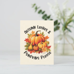 Herbstblätter und Pumpkins Bitte Postkarte
