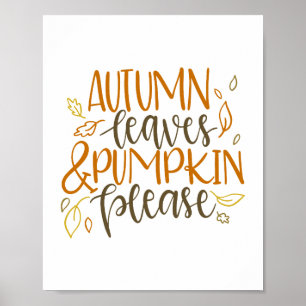 Herbstblätter und Pumpkins Bitte Typografie Poster