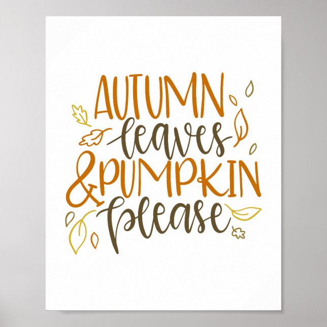 Herbstblätter und Pumpkins Bitte Typografie Poster (Vorne)