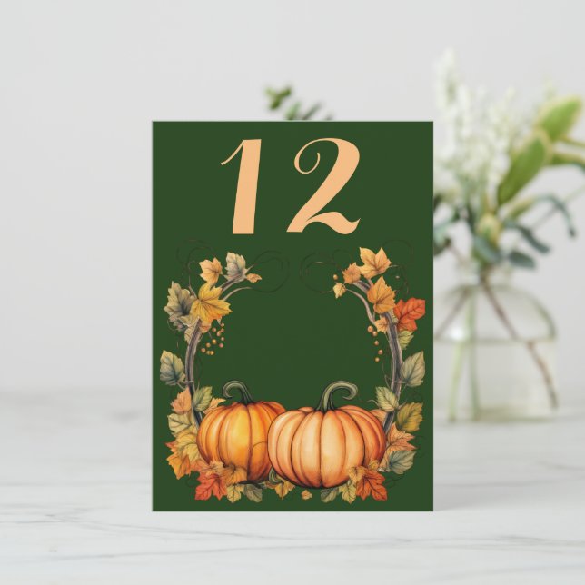 Herbstblätter und Pumpkins Hochzeitstisch No.Card Einladung (Stehend Vorderseite)