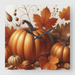 Herbstblätter und Pumpkins Quadratische Wanduhr