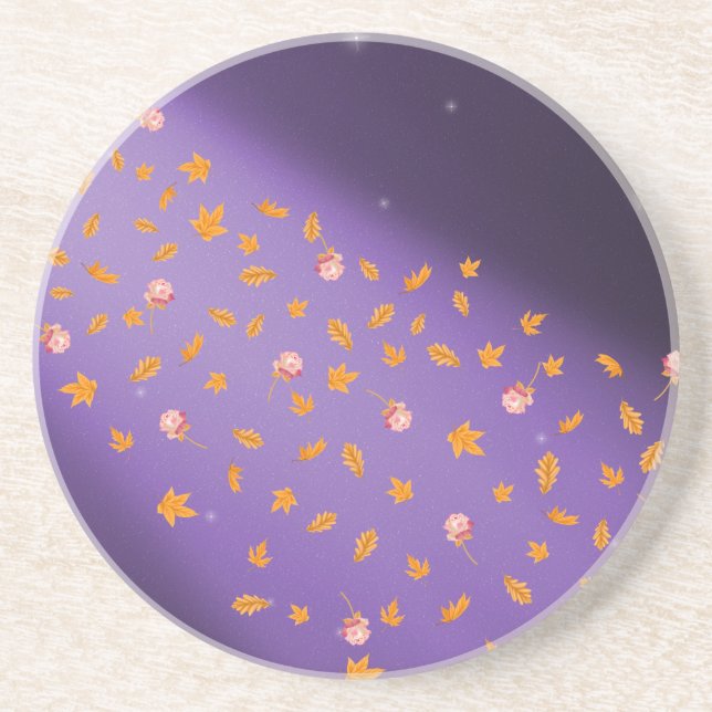 Herbstblätter und Rose Sandstein Getränkeuntersetzer (Vorne)
