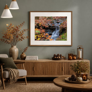 Herbstblätter und Wasserfall Foto Poster