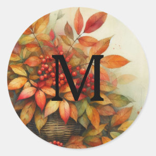 Herbstblätter vintage Aquarell Herbstfarben Runder Aufkleber