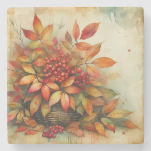 Herbstblätter vintage Aquarell Herbstfarben  Steinuntersetzer