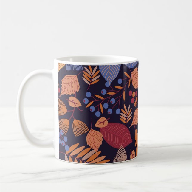Herbstblätter, Vintage Pilzbilder. Kaffeetasse (Links)