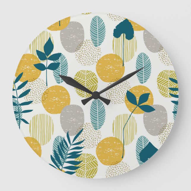 Herbstblätter, Vintages nahtloses Muster. Große Wanduhr (Vorderseite)