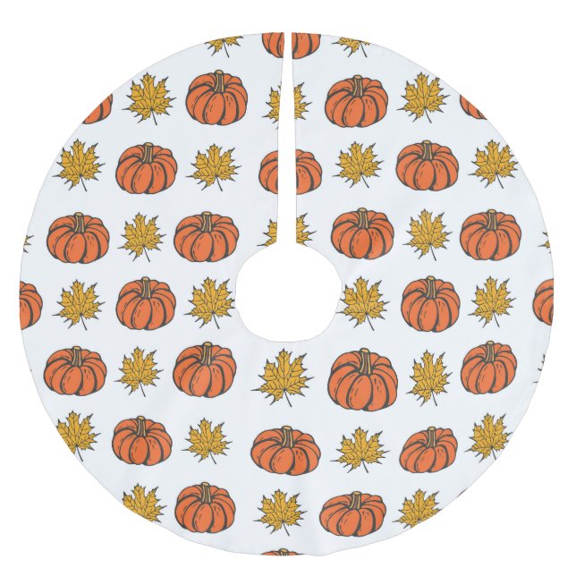 Herbstblätter: Von Hand Gezeichnet Kürbismuster Polyester Weihnachtsbaumdecke (Vorderseite)