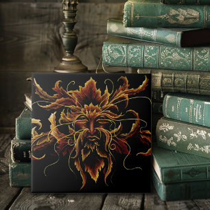 Herbstblätter Wald Dryade Geist Grüner Mann Fliese