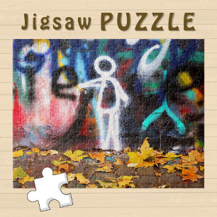 Herbstblätter weißer Cartoon auf Graffiti-Wand - Puzzle