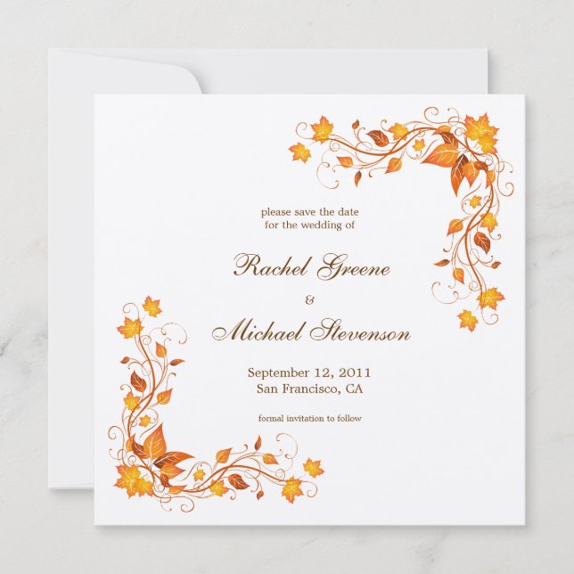 Herbstblätterkarte Save the Date Hochzeitkarte (Vorderseite)