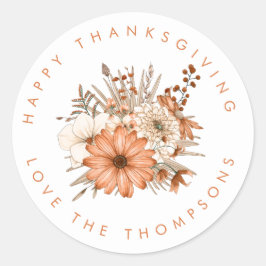 Herbstblätterung Florals Name Happy Thanksgiving Runder Aufkleber
