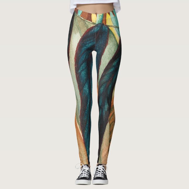 Herbstblattmuster mit farbigen Formen zeitgenössis Leggings (Vorderseite)