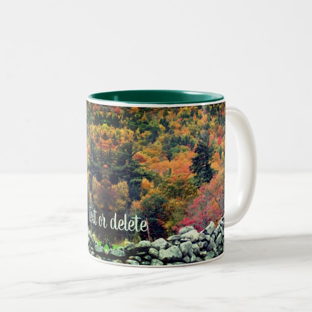 Herbstblättrige Steinmauer Natur Personalisiert Zweifarbige Tasse (VorderseiteRechts)