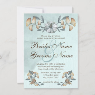 Herbstblauer Pumpkin & Ginkgo Hochzeit Einladung