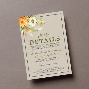 Herbstbloms floraler Fall Orange Grüne Hochzeit Begleitkarte