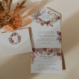 Herbstbloms Hochzeitsszenario-Wappen All In One Einladung